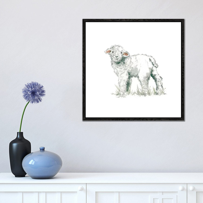 Lamb by Carol Robinson - Painting on Canvas, Black Framed Canvas, 30.48 cm H x 30.48 cm W