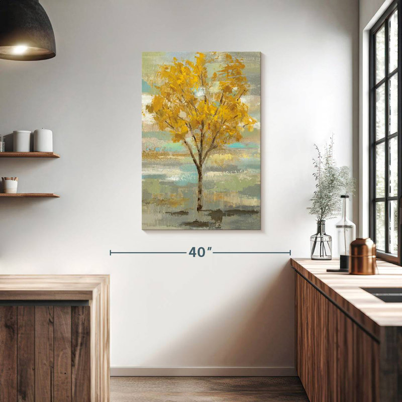 Harnek arbre doré et brouillard I, H 39 po x l 26 po