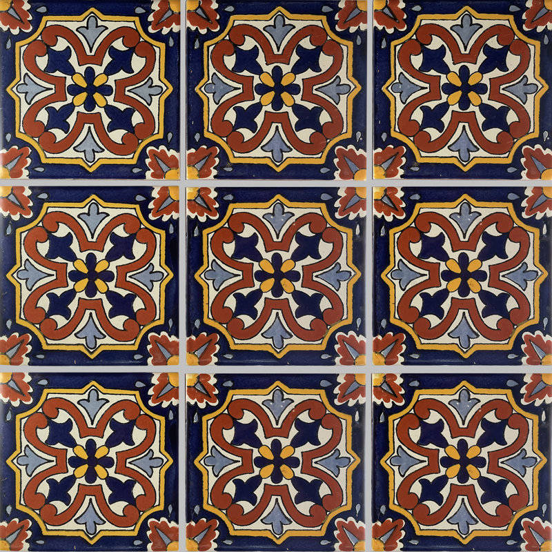 4.2" x 4.2" 9pcs TalaMex Picota Mexican Clay Tile Handmade Talavera Backsplash Mosaic