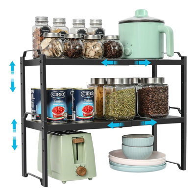 1 Pack Expandable Cabinet Countertop Shelves, Stackable Shelves Organizers For Kitchen Cabinet Countertop Storage, Adjustable Counter Cupboard Pantry Organizer Shelf Rack Stand, Length:25.5"