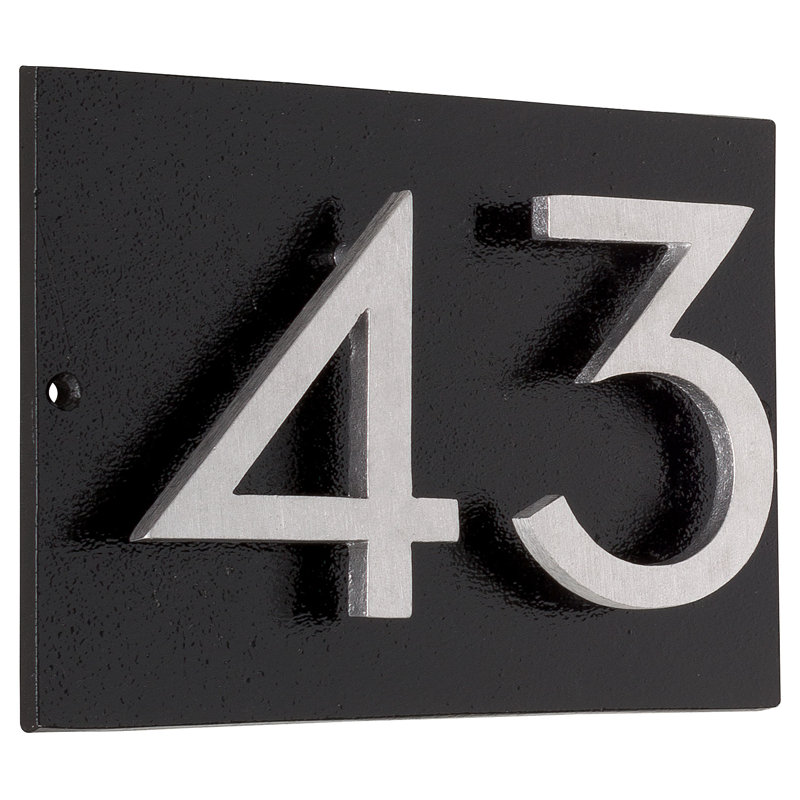 Plaque d’adresse murale sur 1 ligne flottante, Noir, Aluminium brossé, Oui