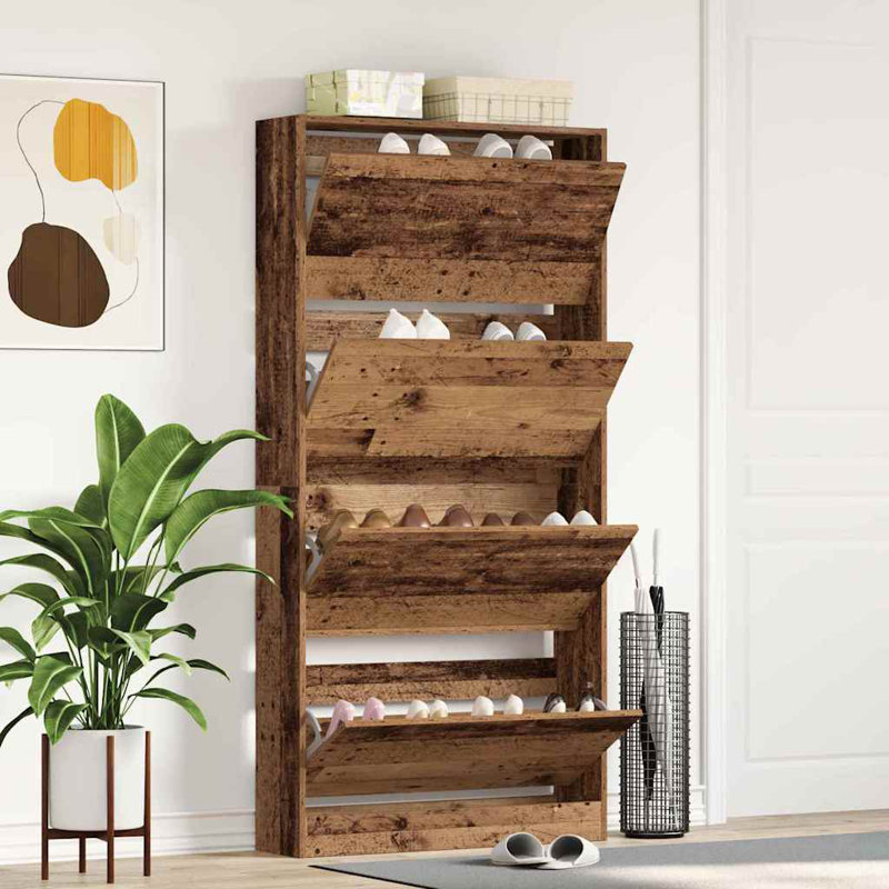 Shoe Cabinet 80 X 21 X 163.5 Cm Engineered Wood, Old Wood