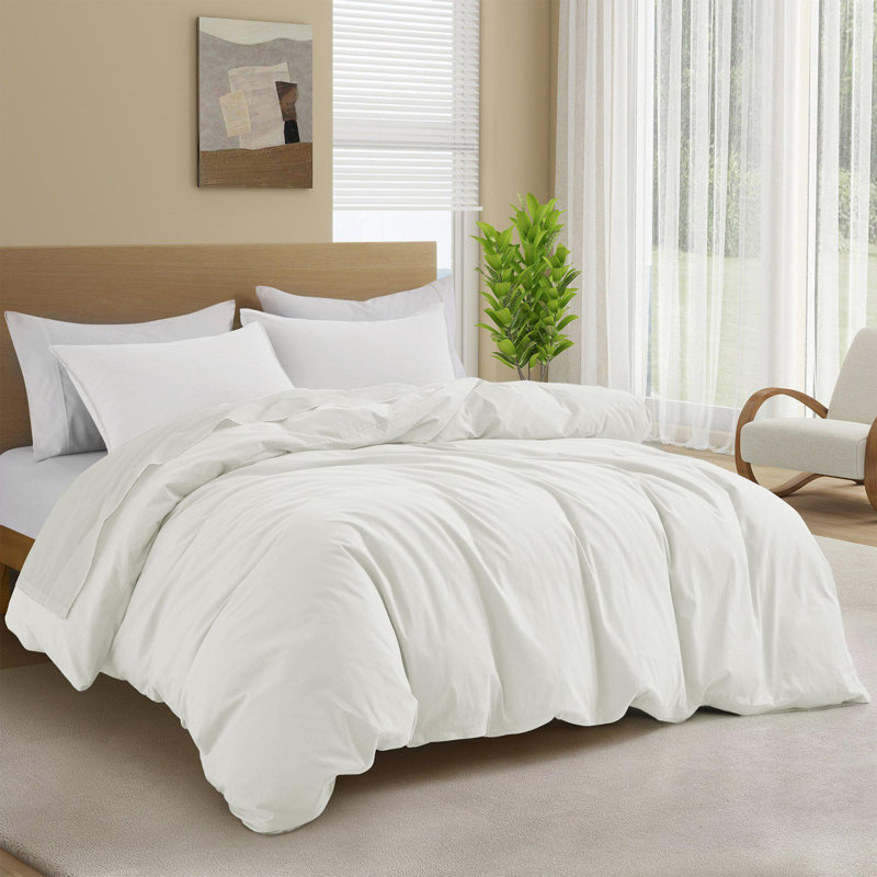 Ensemble de housse de couette en coton, Housse de couette grand et 2 taies d'oreiller, Blanc