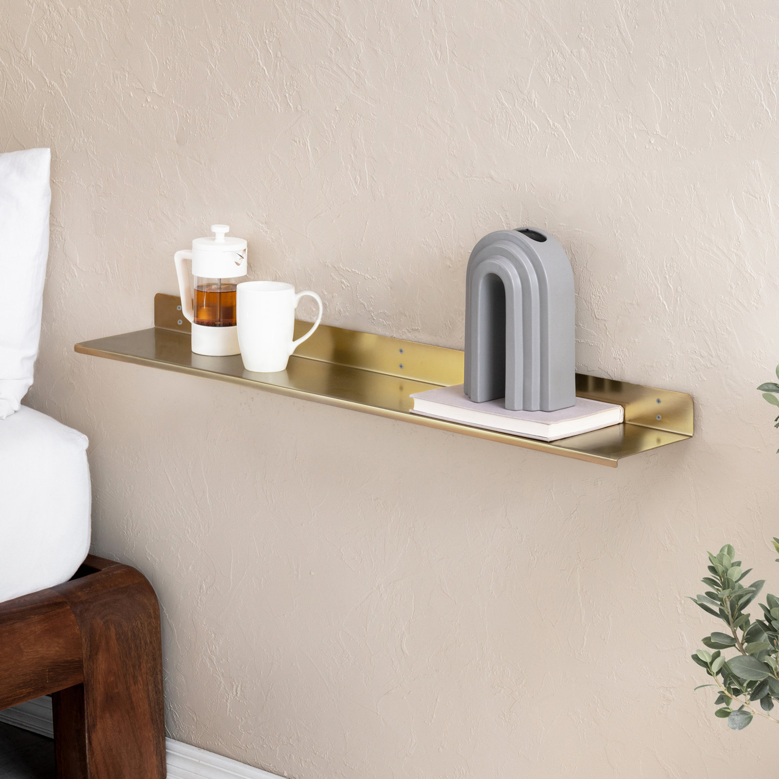 Maja Metal Wall Mounted Floating Display Shelf, Gold, 2" H x 36" W x 6" D
