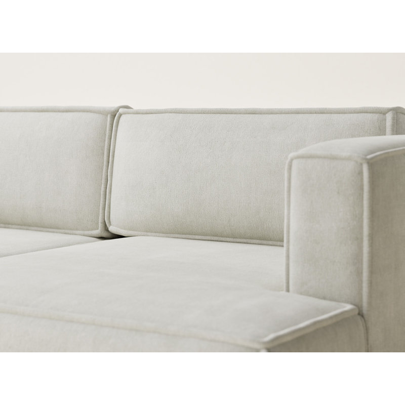 Four-Seater Corner Sofa With Bed Function, Right Hand Facing, Light Cream Polyester/Chenille