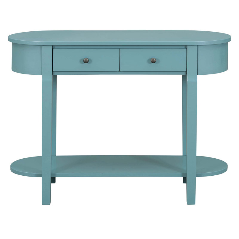 Elegant Retro Console Table With Curved Design & Smooth Glaze, Turquoise Green