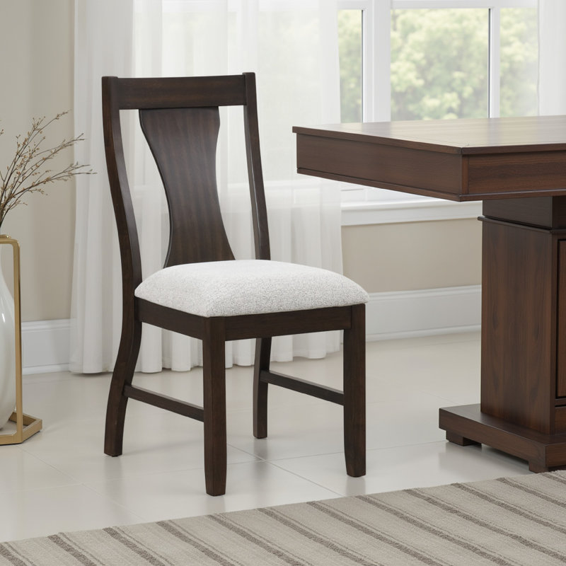 Ensemble de 2 chaises de salle à manger Kiana, coussin en tissu beige, bois brun foncé