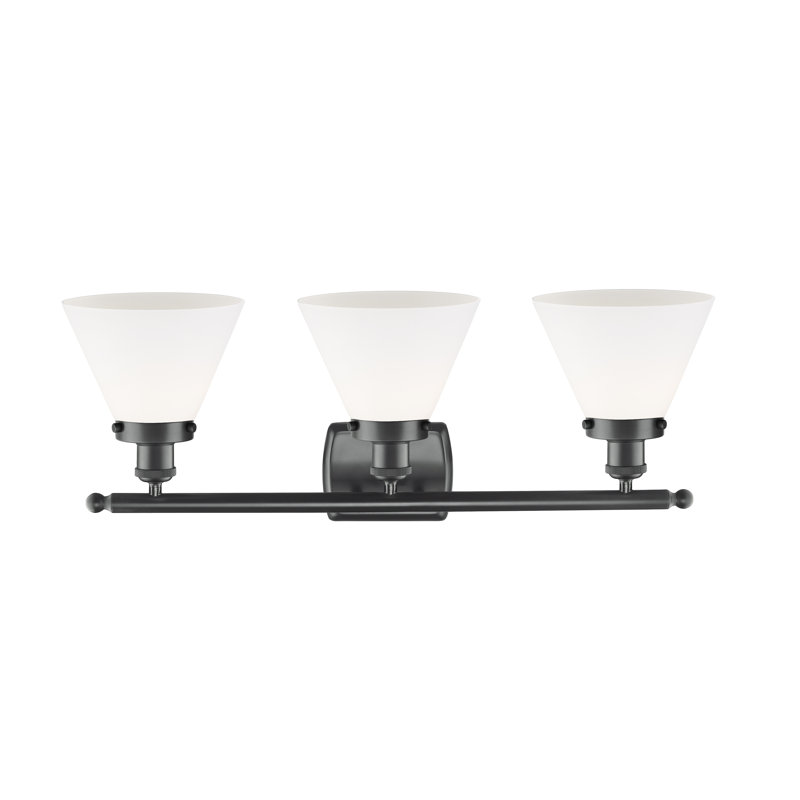 Éclairage pour meuble-lavabo 3 lumières 28 po Ballston Urban Cone, Incandescent, Blanc mat, Noir mat