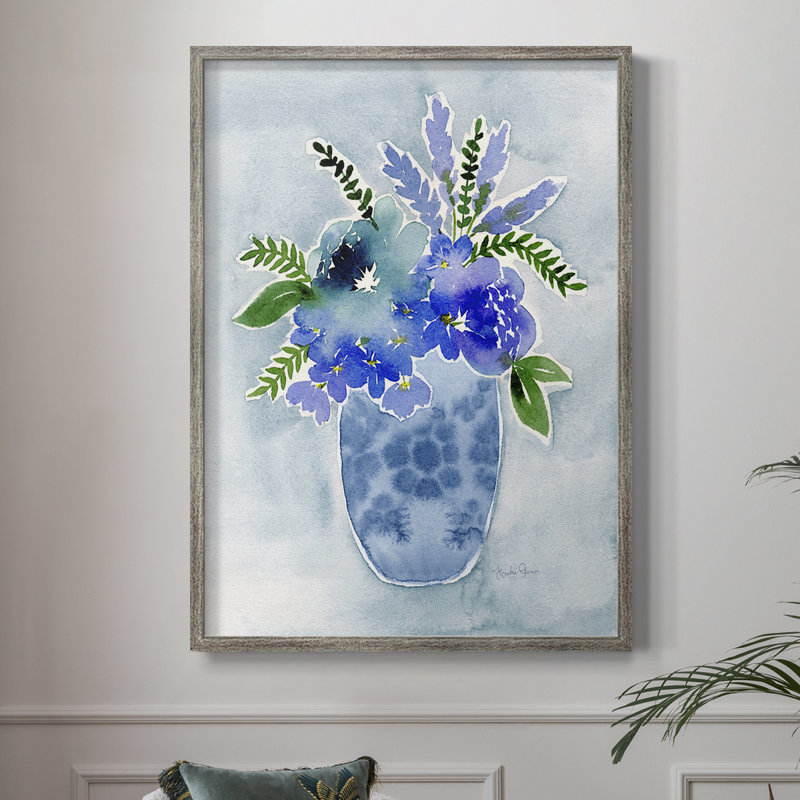 Blue Bouquet I Framed Print - Solid Wood 46827, 11'' H x 9'' W