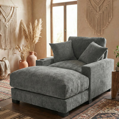 41" Corduroy Chaise Lounge with Pillow, USB Port & Cup Holder