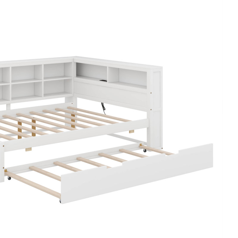 Lit de jour avec couchette, tablette et ports de chargement USB, Complet/Double, Blanc