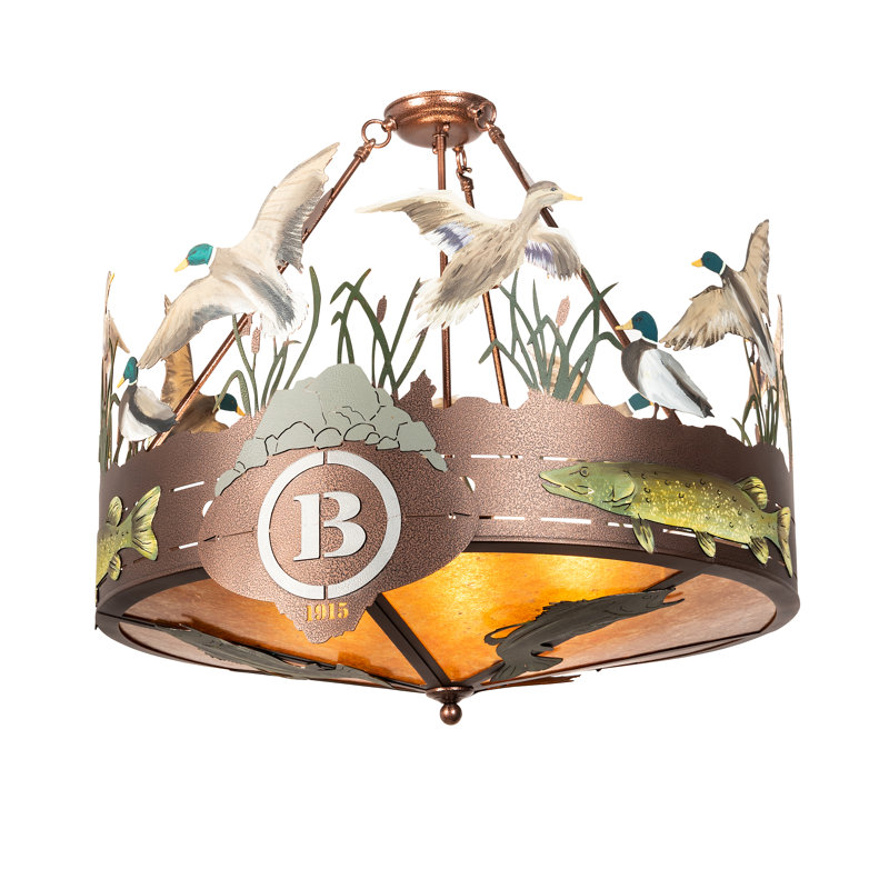 Copper and Glass Wildlife Semi-Flush Mount Light