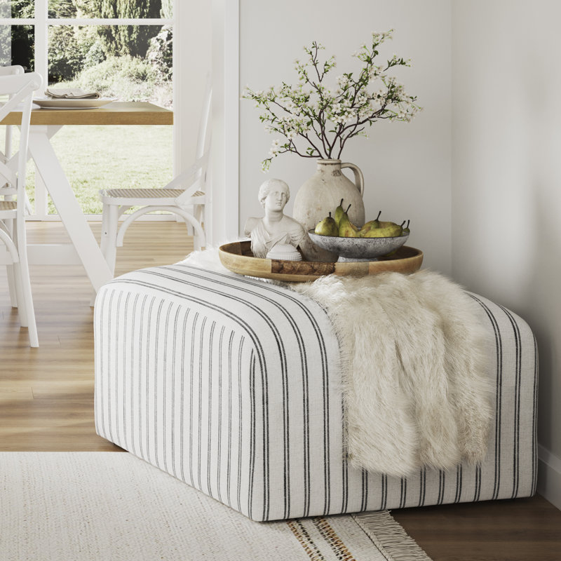 Ryder 90cm Wide Rectangle Striped Pouffe, White/Black