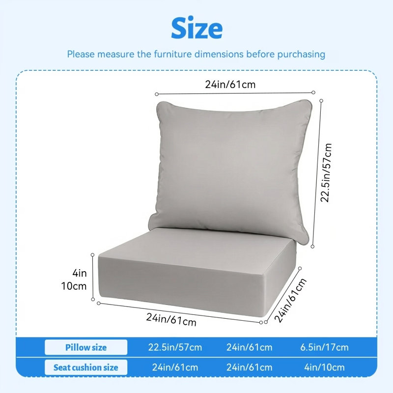 Outdoor Deep Seat Cushion Set Outdoor Patio Chair Cushions, Gray