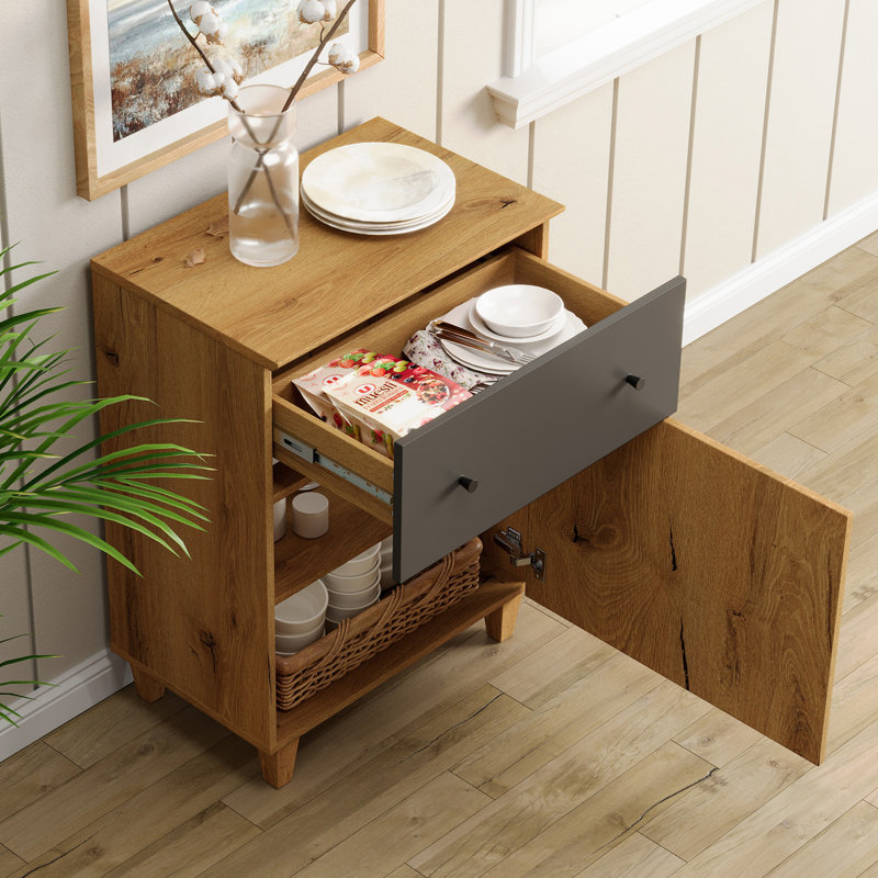 Lysiane Textured 1-Drawer Accent Cabinet, Oak Brown/Dark Gray