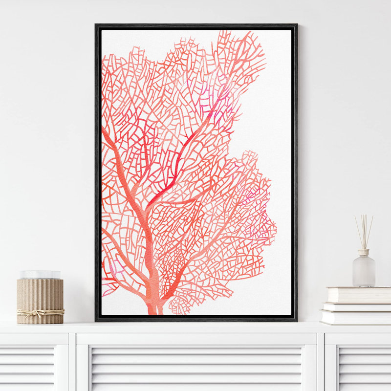 Feuille d'arbre aquarelle rose rouge, Noir, H 24 po x l 16 po