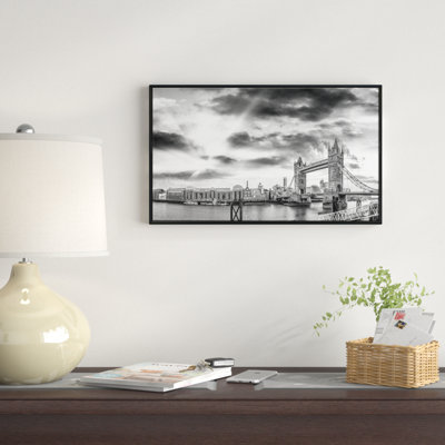 «Black and White View of London Panorama», reproduction de photo sur toile tendue encadrée