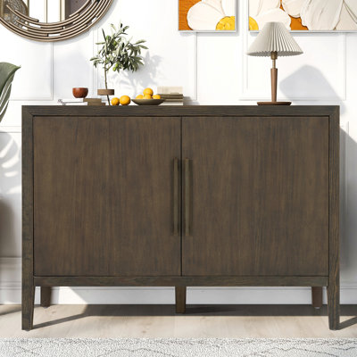 Buffet campagnard de 47,25 pouces avec placage de pin et 2 portes, buffet rétro avec pieds réglables, armoire de rangement minimaliste en bois avec poignées en métal pour le salon, la cuisine
