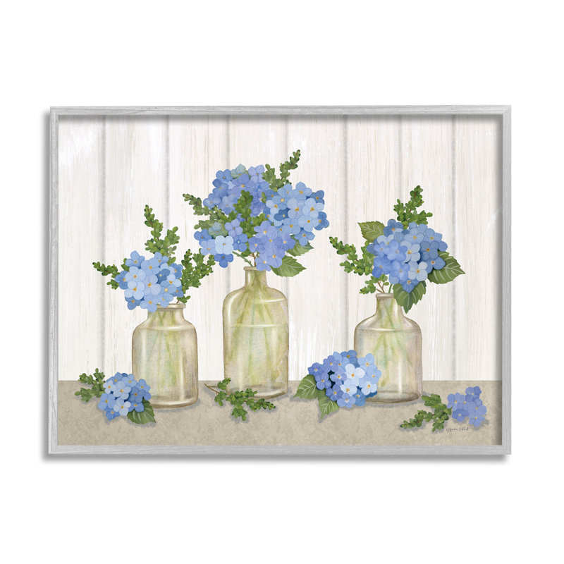 Vase à fleurs bleu géranium, estampe numérique par Annie Lapoint, H 11 po x l 14 po x P 1,5 po, Cadre flottant gris lustré