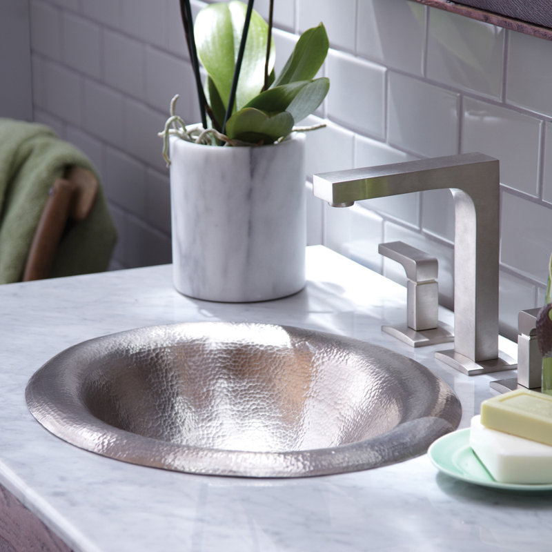 Lavabo de salle de bain ovale encastré en métal Maestro, Nickel brossé