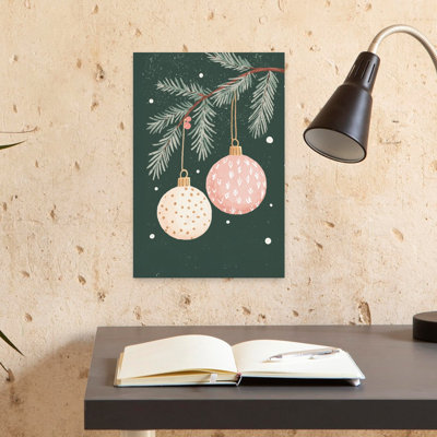 Festive Ornaments On Branch Abstract Contemporary Pine Winter Landscape Wall Art Print