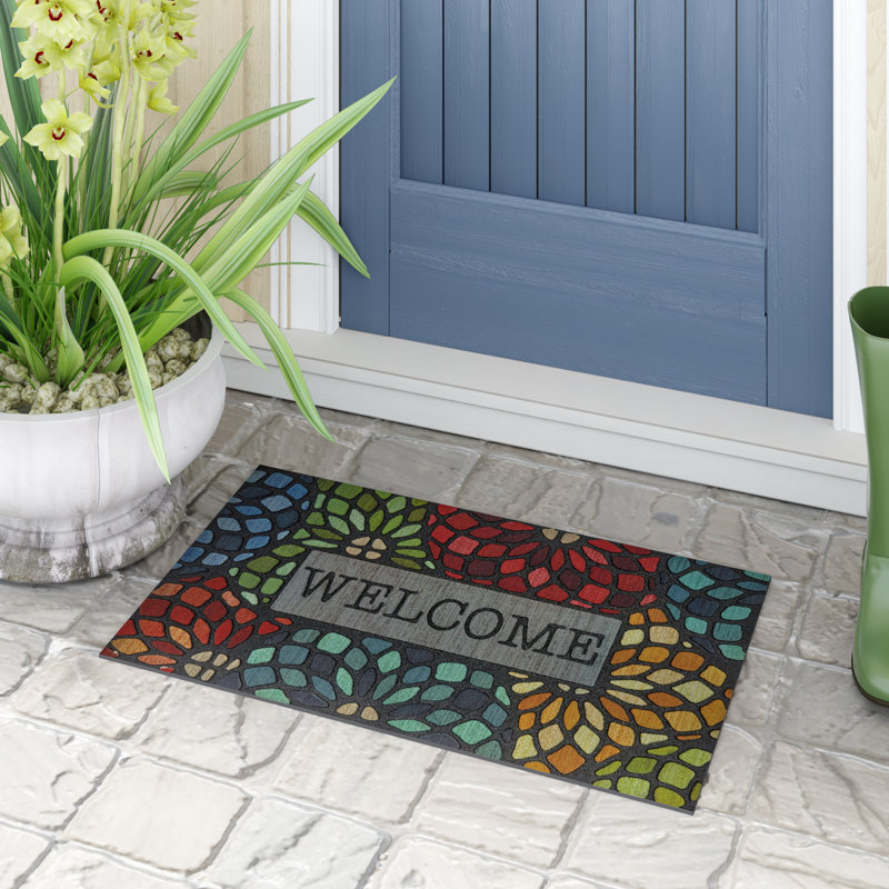 Rumford Floral Welcome Recycled Rubber All Weather Non-Slip Outdoor Door Mat