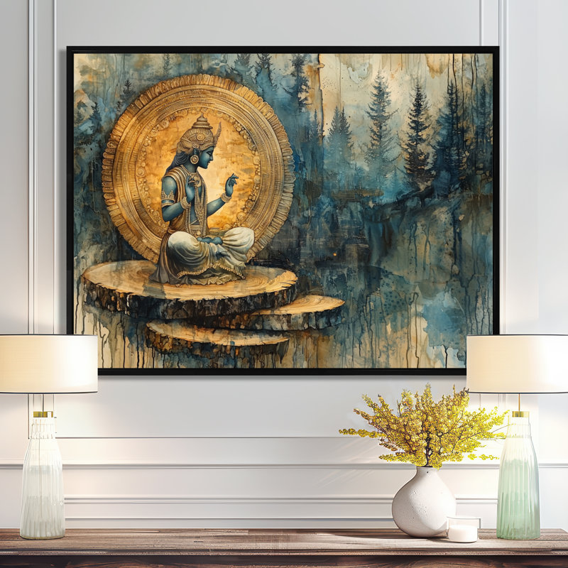 «Gurule Large Indian God In India Landscape III - Hindouisme», art mural, Impression sur cadre flottant, H 34 po x l 44 po