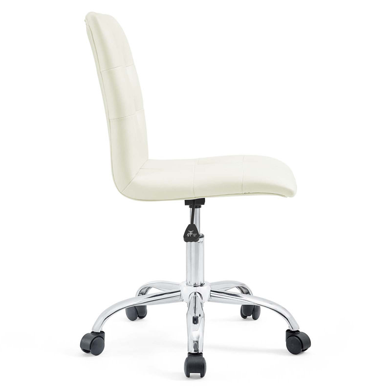 White Faux Leather Armless Swivel Office Chair with Chrome Base