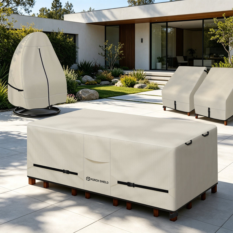  Housse pour table de patio - Housse de table et chaises d'extérieur imperméable rectangulaire - 108 x 70 po, beige