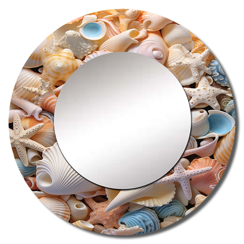 Shaden Seashell Realistic Treasures Realism - miroir mural coquillage, miroir décoratif rond moderne, impression d'art en métal