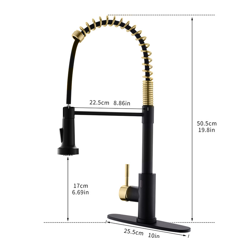 Touchless Kitchen Faucet With Pull Down Spray - Hands Automatic Smart, Black + Gold, Contemporary, Stainless Steel, Ceramic Fill Smart Touchless, , Contemporary Design, Filler