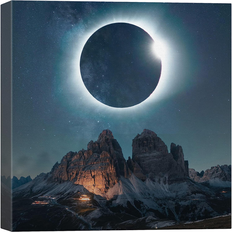 Moon " Solar Eclipse Starlight Moon Over Winter Canyon ", 12" H x 12" W x 1.5" D