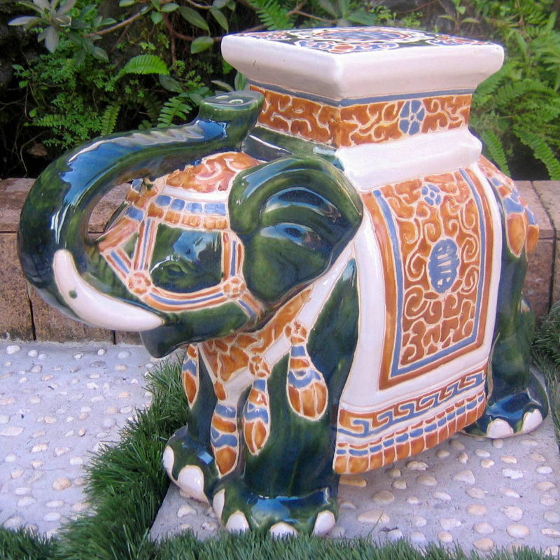 Beverie Ceramic Accent Stool, Green Mix