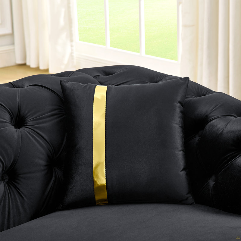 Causeuse Chesterfield 62,6 pouces, H 30,3 po x l 62,6 po x P 35,2 po, 2, Noir