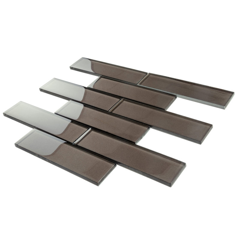 2X8 Subway Glass Mosaic Tile, Dark Gray