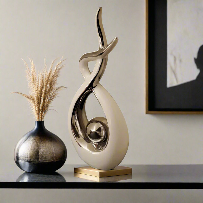 Ember Echoes | Ceramic Mantel, Tabletop & Shelf Accent | Modern Home Decor - Tall, White/Silver