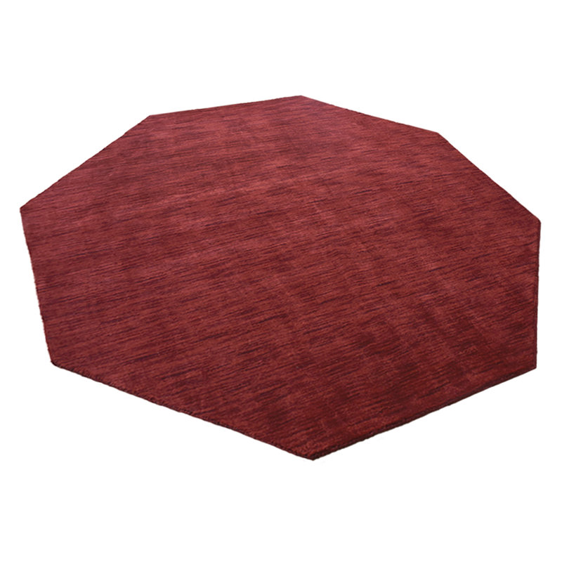 Manns Hand Knotted Loom Wool Eco-Friendly Area Rugs - Octagon, Dark Red Color, Plain Solid Design, High Pile Thick Handmade Anti Skid Area Rugs for Living Room, Bed Room
