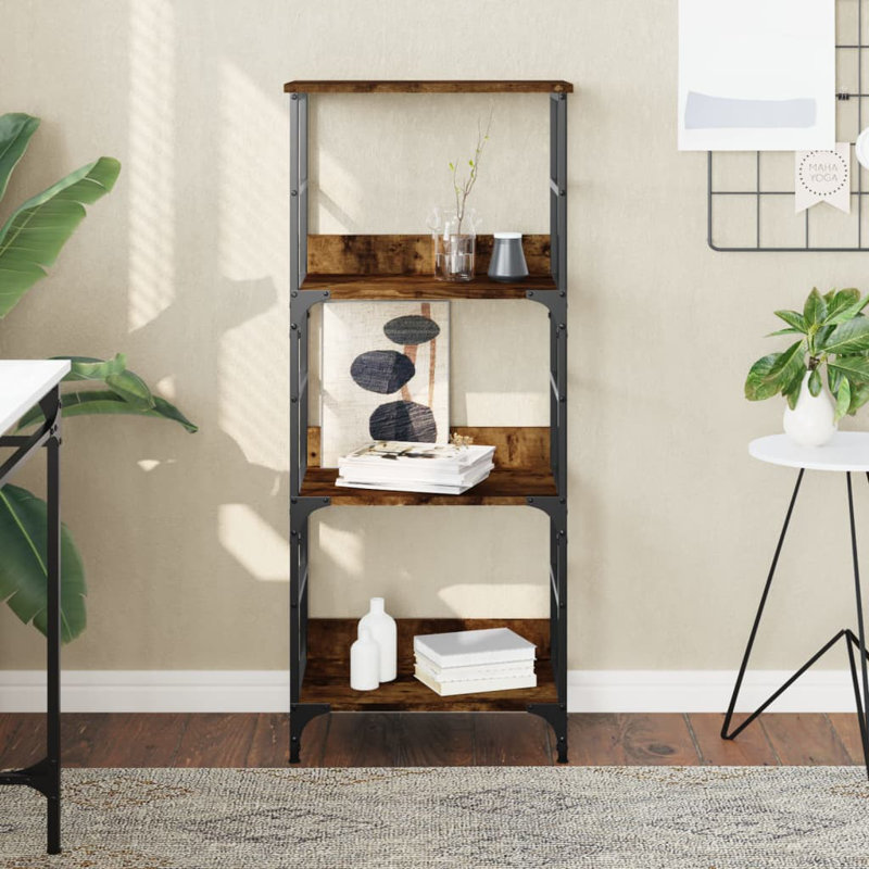 Holweg 50cm W Steel Standard Bookcase, Smoked Oak, (3 Shelves) 117.5 cm H x 50 cm W x 33 cm D