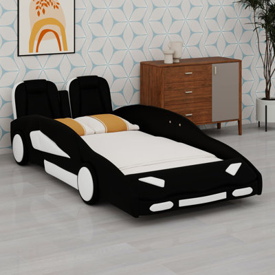 Twin Race Car-Shaped Platform Bed With Wheels