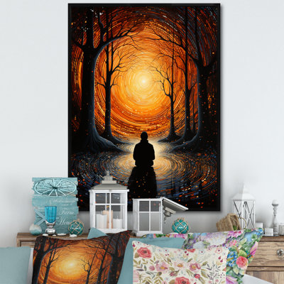 " Orange Black Meditation Inner Journey Pointillism " Mixed Media Print