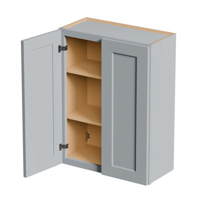 Armoire murale en bois massif gris Shaker avec portes à fermeture en douceur, tablettes réglables - rangement à double porte de 27 po pour la cuisine, la salle de bain, la buanderie, le garage (assemblage facile, l 27 po x P 12 po x H 36 po)