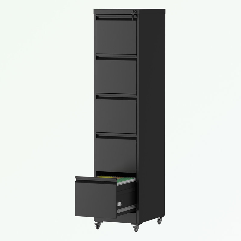 metal frame File Cabinet with 5 Drawers and wheels, Black