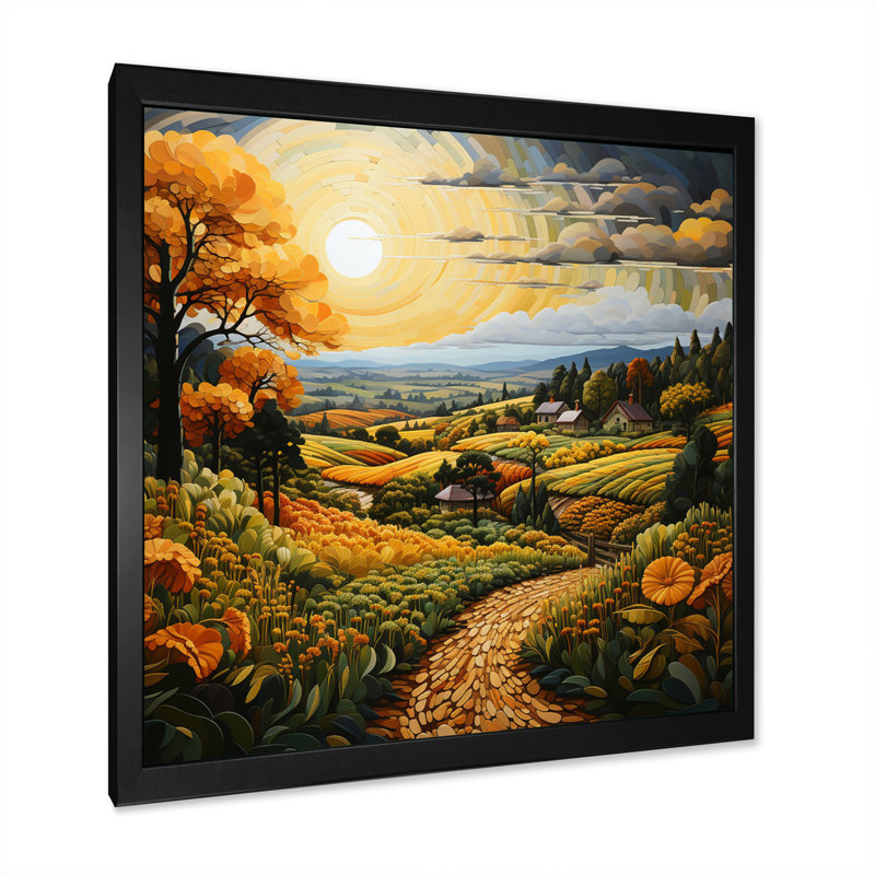 Farm Harvest Symphony Pointillism I - impression, H 24 po x l 24 po x P 1 po, Cadre simple noir