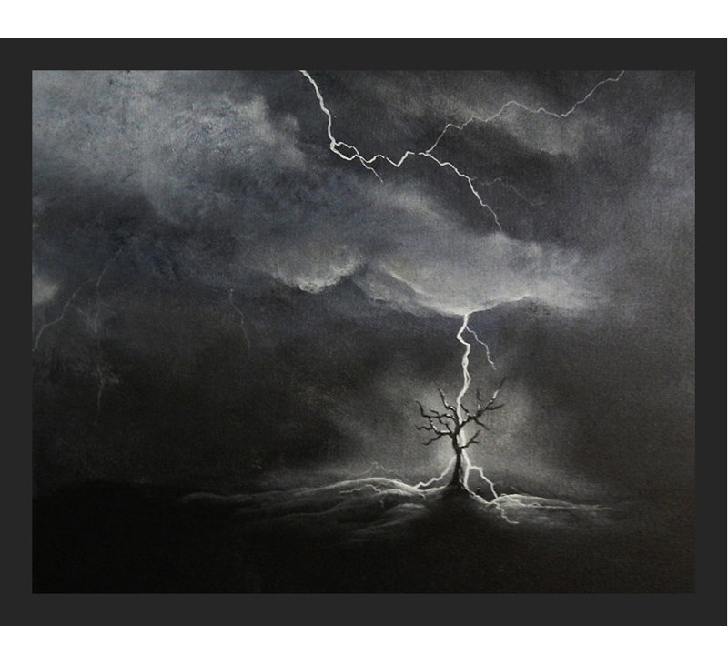 " Lightning " by Ed Capeau, 10.5" H x 12.5" W, Black Framed Paper, No Mat