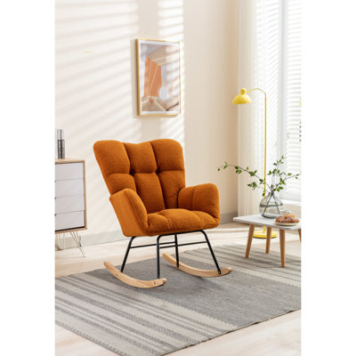Fauteuil oscillant à dossier solide en tissu avec rembourrage en mousse et structure en bois d'eucalyptus pour les espaces intérieurs de salon de chambre à coucher, capacité de 250 lb, installation moderne en douceur avec tissu,