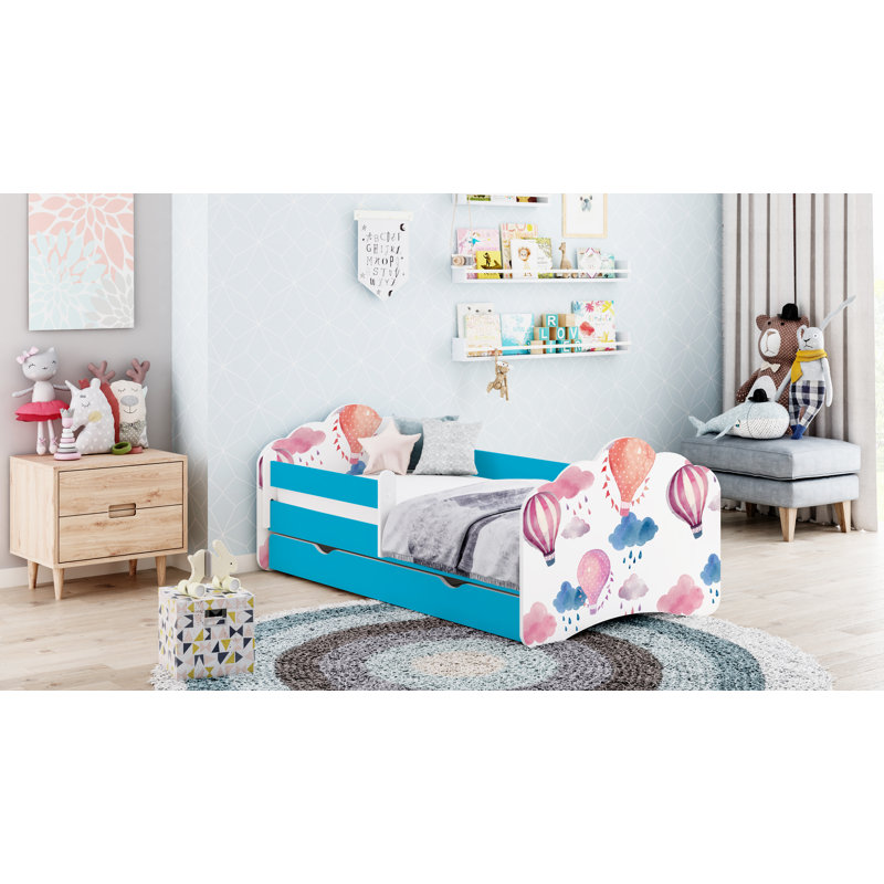 Ramsell European Toddler Bed Frame with Drawers, 56.5 x 70 x 140cm, Blue