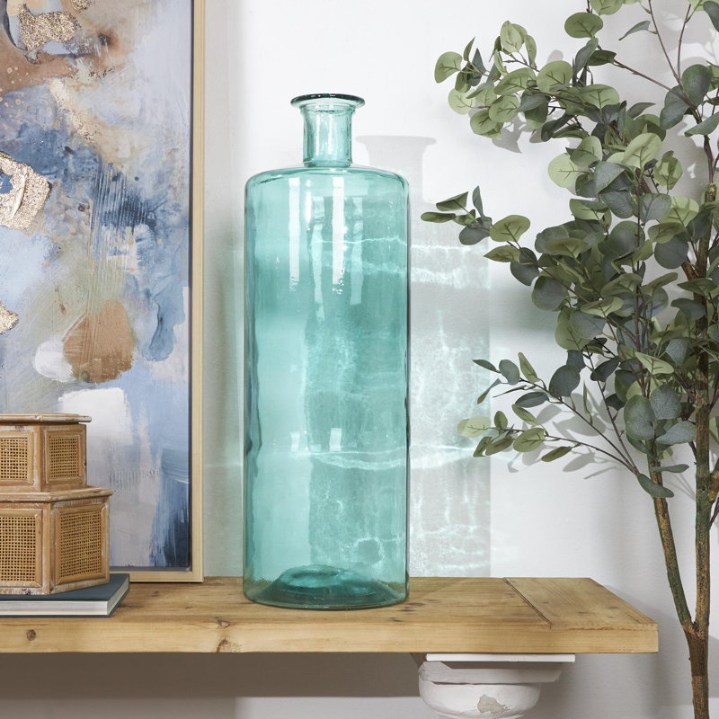 Grand vase décoratif en verre recyclé fabriqué à la main Mcgarry, Turquoise