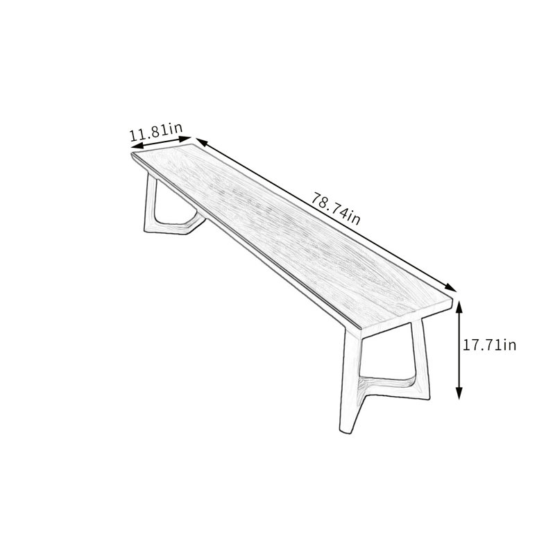 Banc en bois massif Kaile, H 17,71 po x l 78,74 po x P 11,81 po