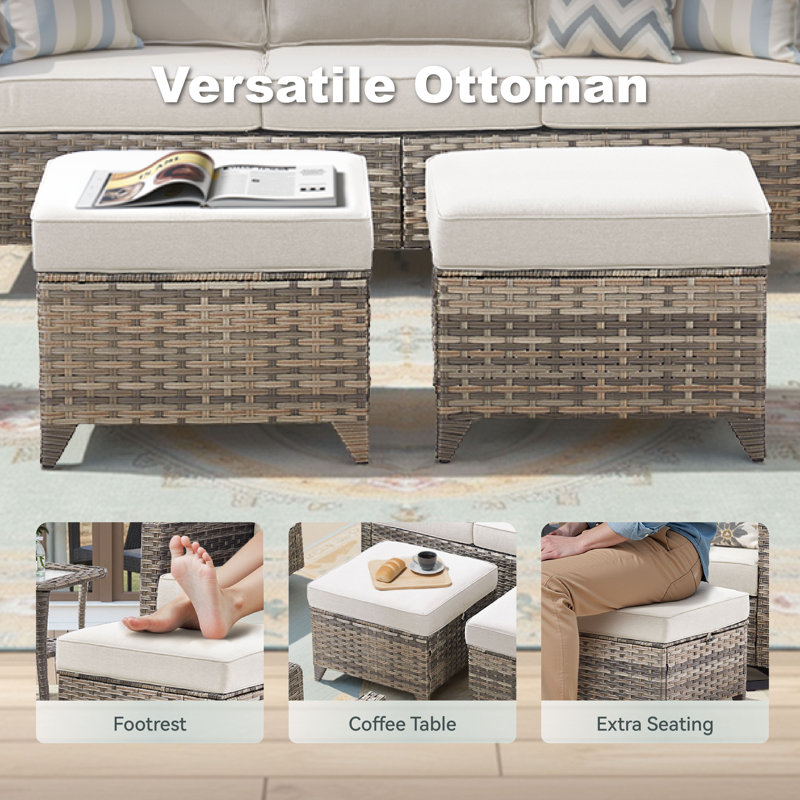 Ensemble de 2 repose-pieds d'extérieur avec repose-pieds et coussins moelleux pour l'extérieur, Beige