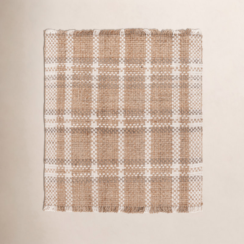 Hand-Woven Plaid Jute Rug, Square 6'
